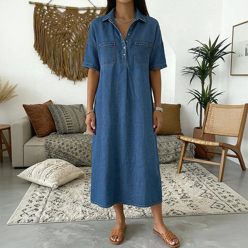 👗 50% OFF NOW! 👖 Casual Pocket Denim Midi Shirt Dress🌸